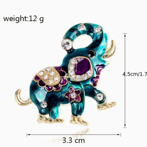 Colorful Ethnic Style Elephant Brooch Jewelry Goldtoned Rhinestone Brooch Pin - Picture 3 of 3